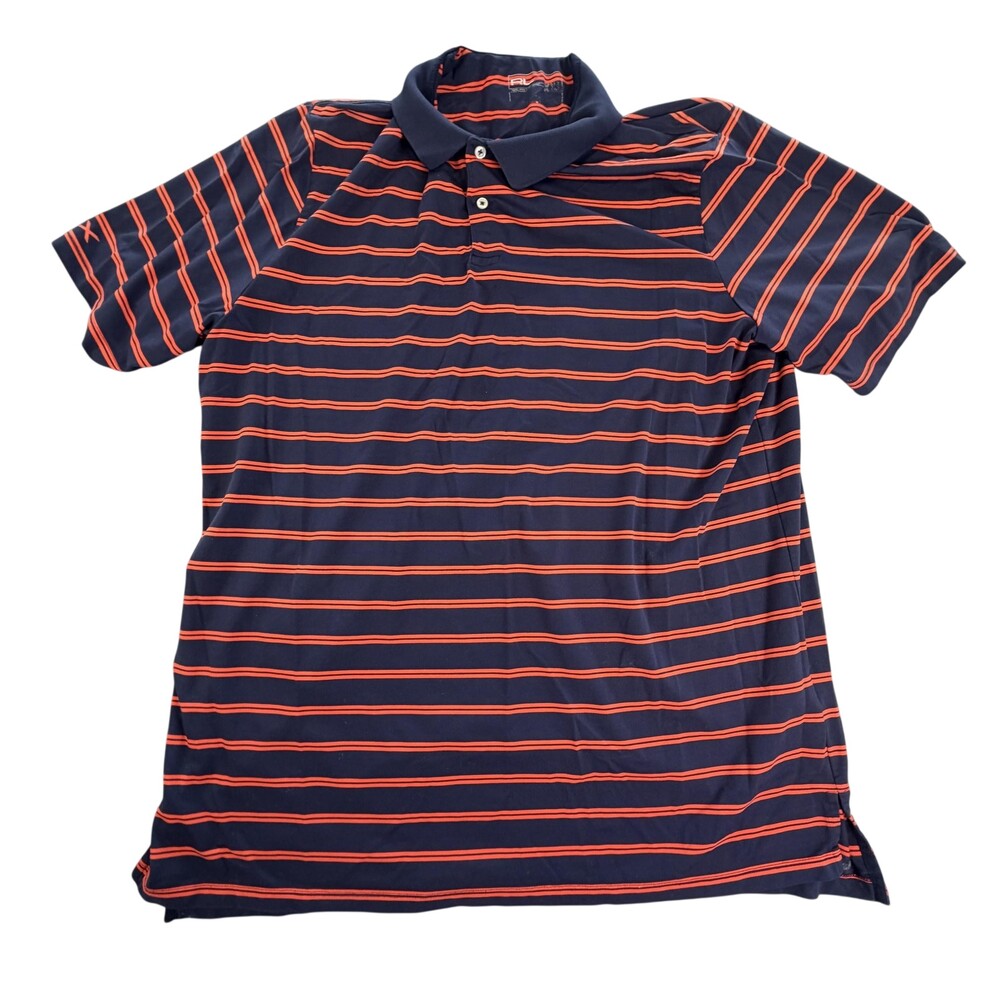RLX Ralph Lauren Polo Shirt Mens 2XL Blue Stripe Golf Performance Short Sleeve